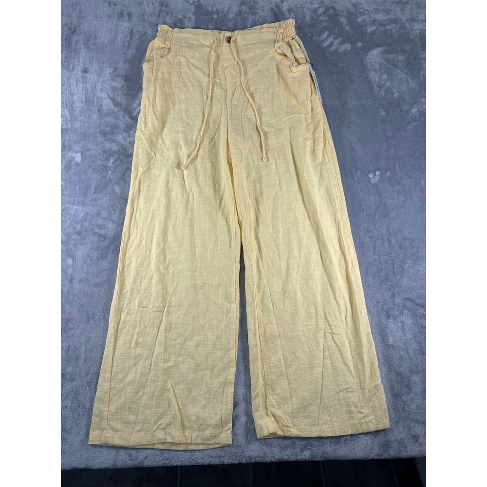 Rachel Paige Yellow Wide Leg Cotton Drawstring Pants XL STW6089 NWT